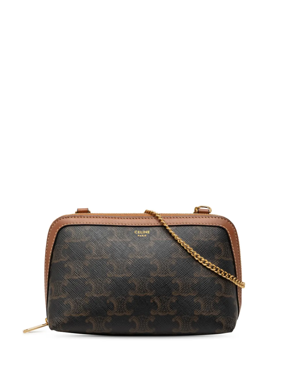 Celine Pre-Owned 2000-2026 Triomphe Coated Canvas Clutch On Chain crossbody bag - Braun