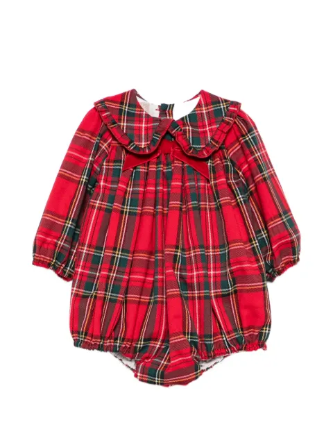 La Stupenderia tartan-print ruffled-collar romper