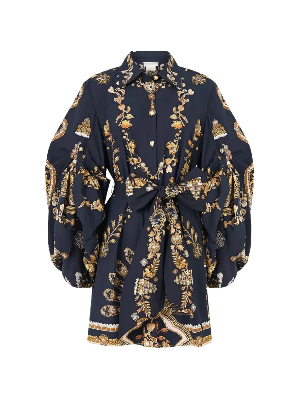 Camilla Taurus Rising-print belted shirt mini dress - Nero