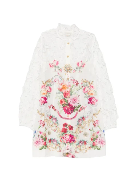 Camilla lace-sleeves floral-print mini dress