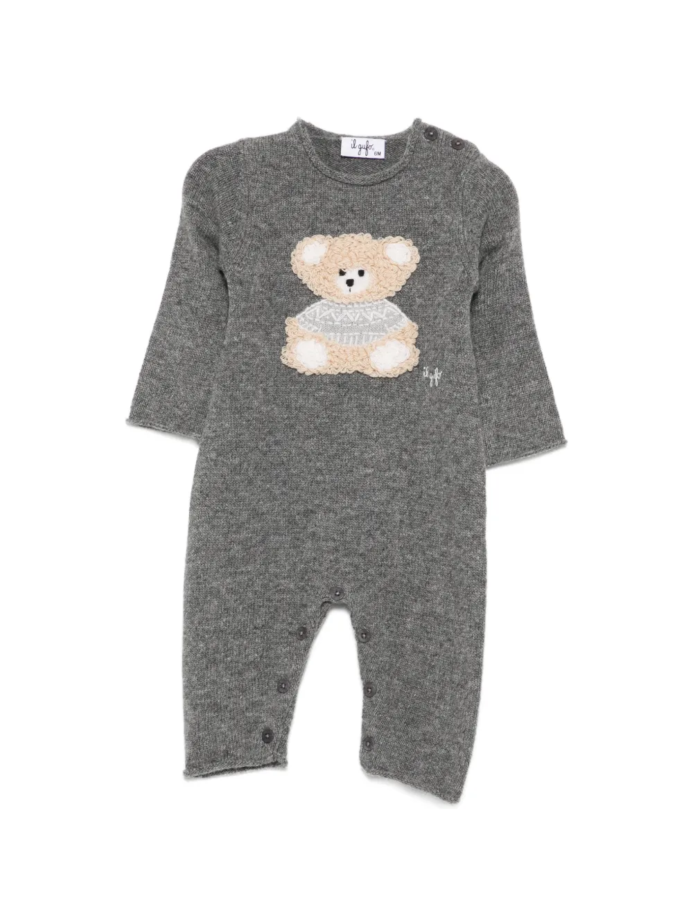 Il Gufo bear-motif romper - Grigio