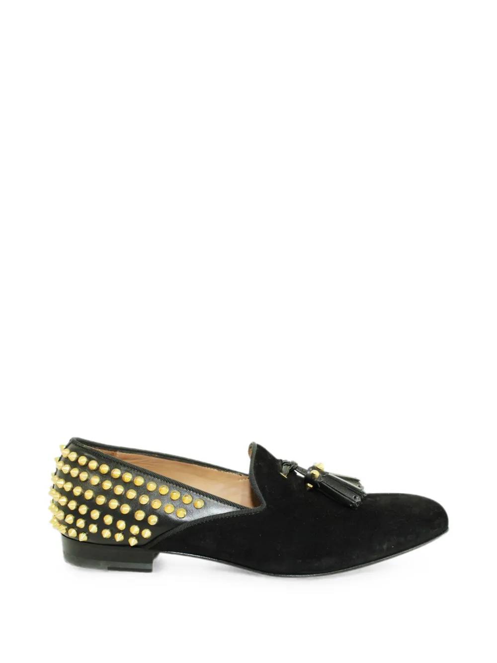 Pre-owned Christian Louboutin Studded Tassel Suede Loafers In Black