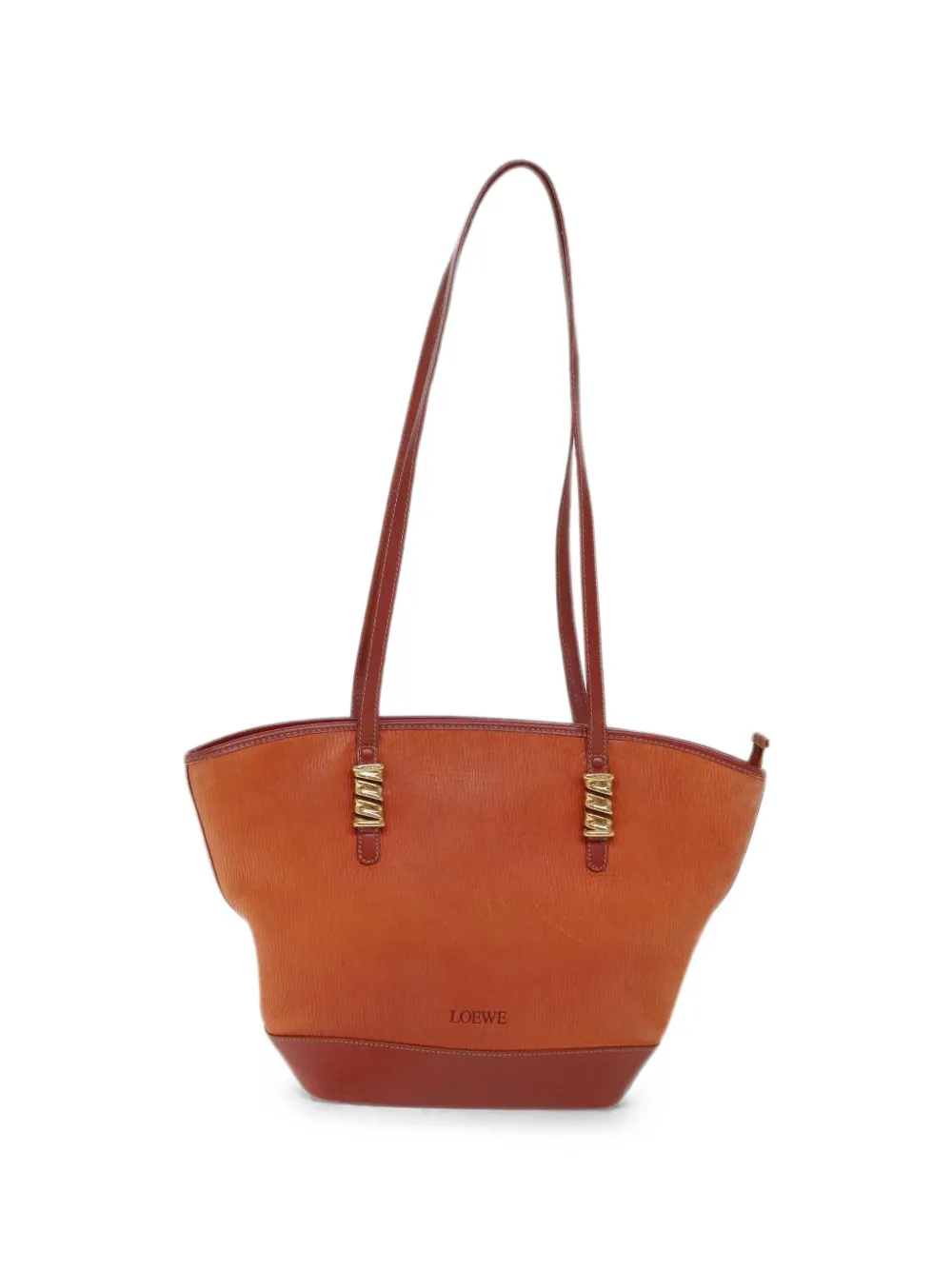 Pre-owned Loewe Velazquez Embossed-logo Leather Tote Bag In Orange
