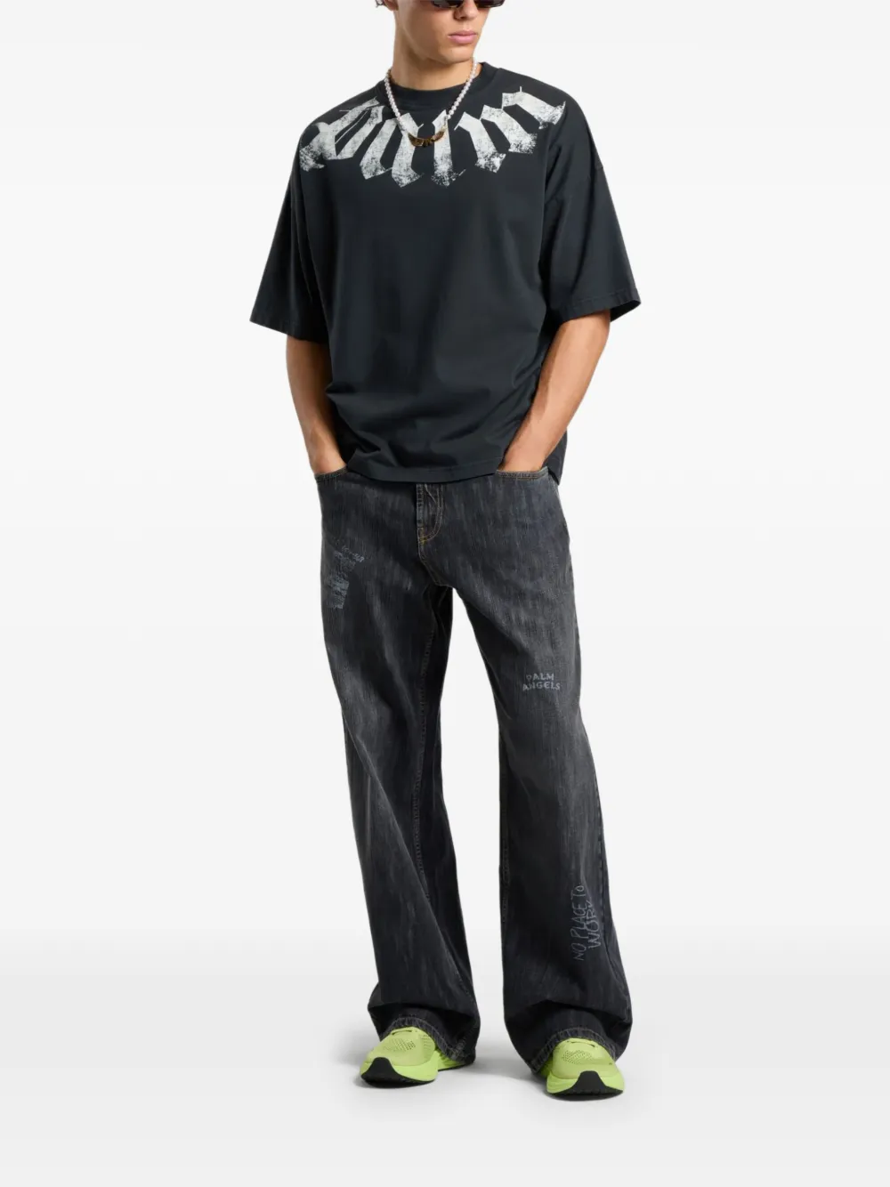 Palm Angels Big Neck T-shirt met logo Grijs