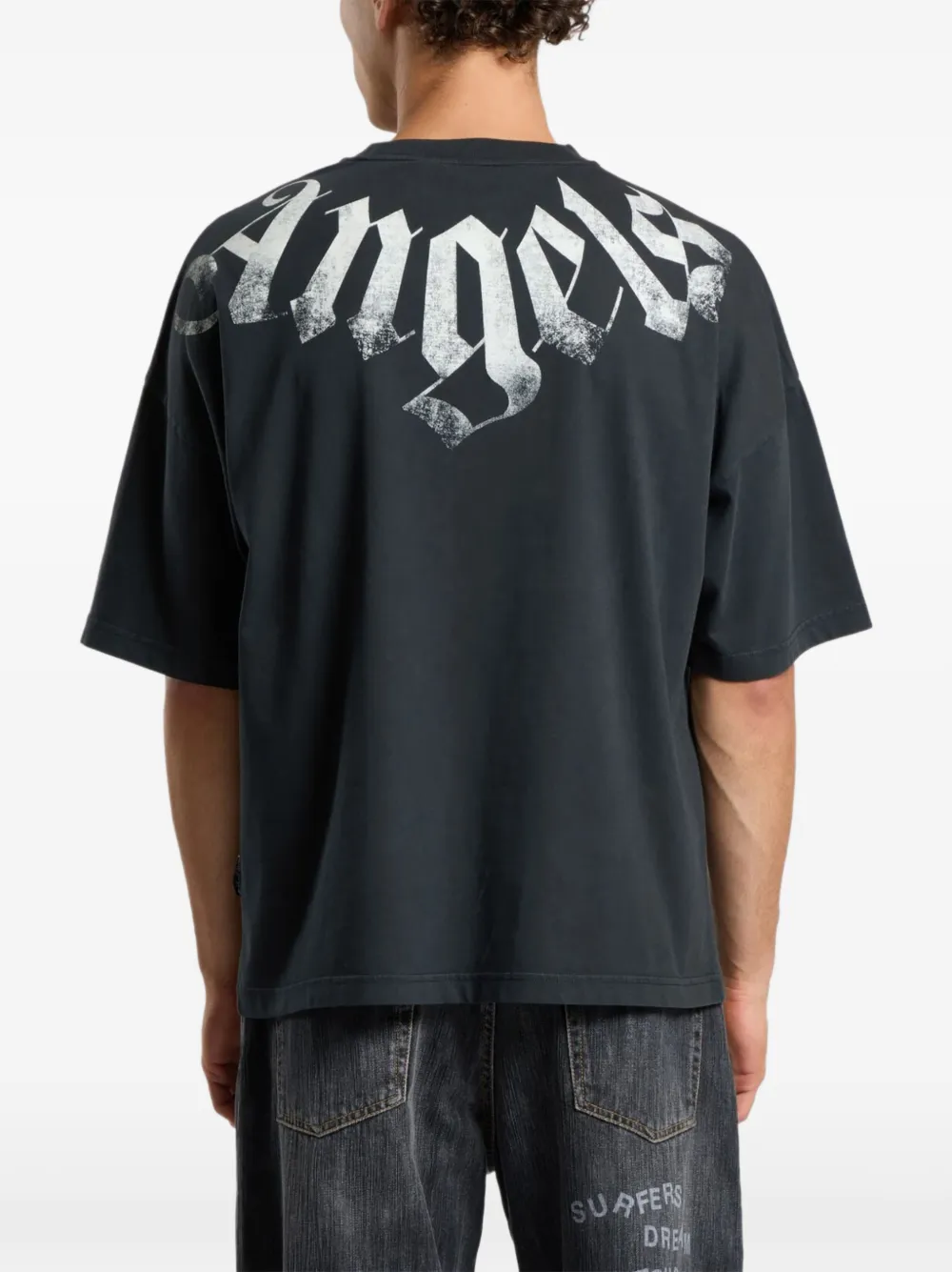 Palm Angels Big Neck T-shirt met logo Grijs