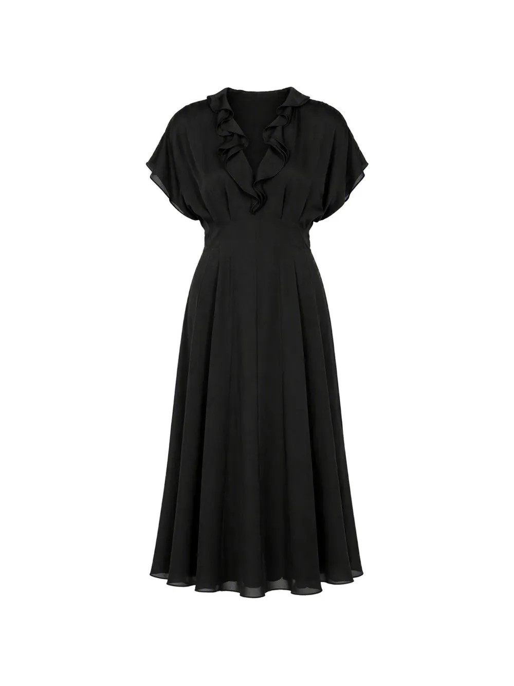Alberta Ferretti ruffled V-neck midi dress - Nero