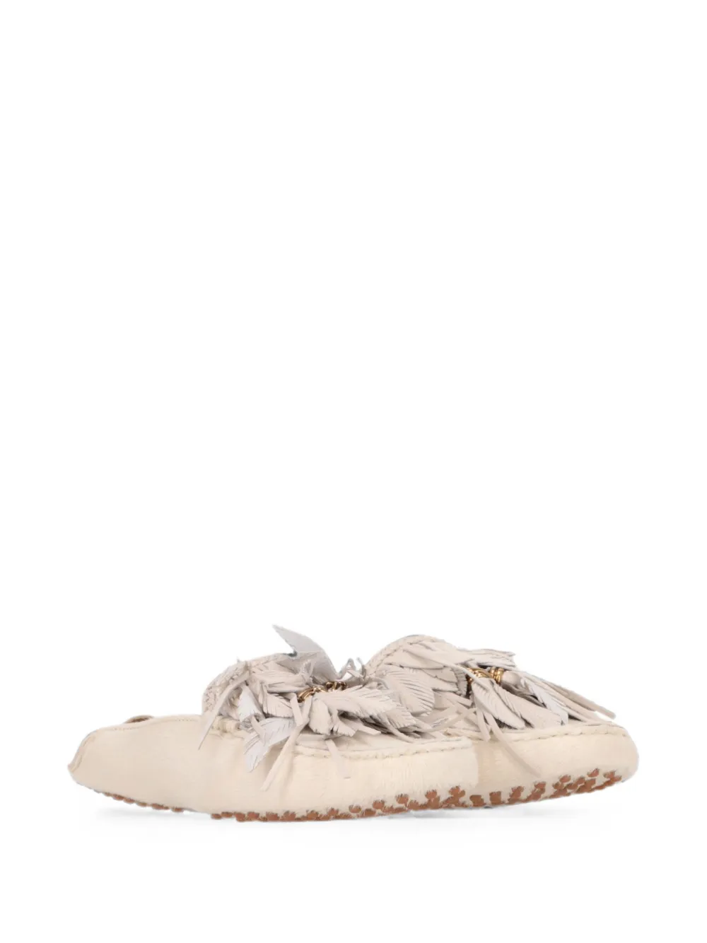Tod's feather-embellished loafers Beige