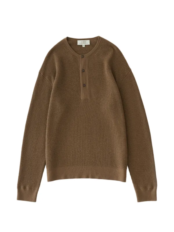 Studio Nicholson Corine Waffle-knit Grandad-collar Sweater in Brown