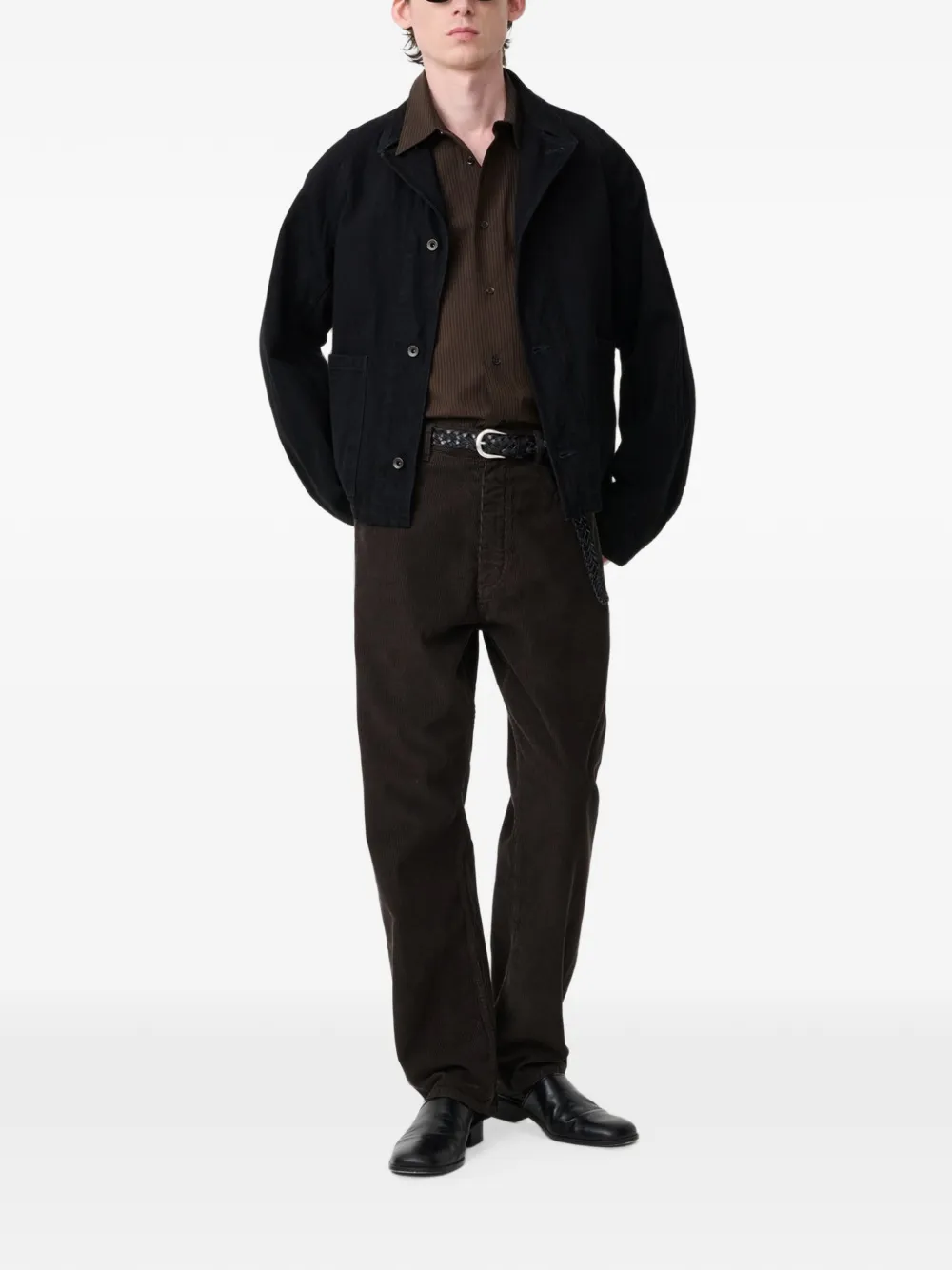 Studio Nicholson Coggan crinkle denim jacket Zwart
