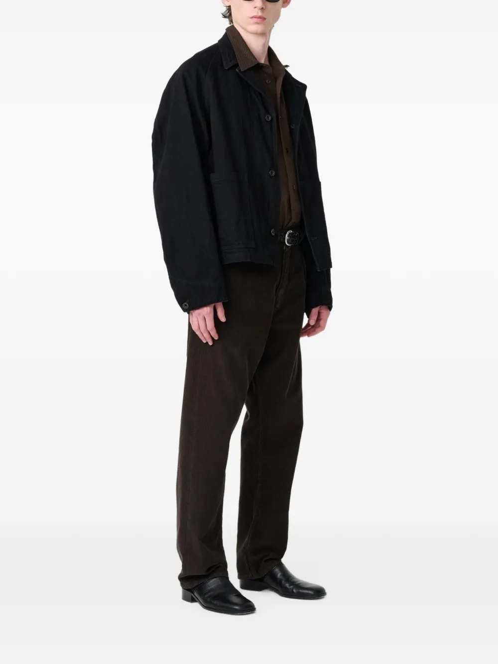 Studio Nicholson Coggan crinkle denim jacket Zwart