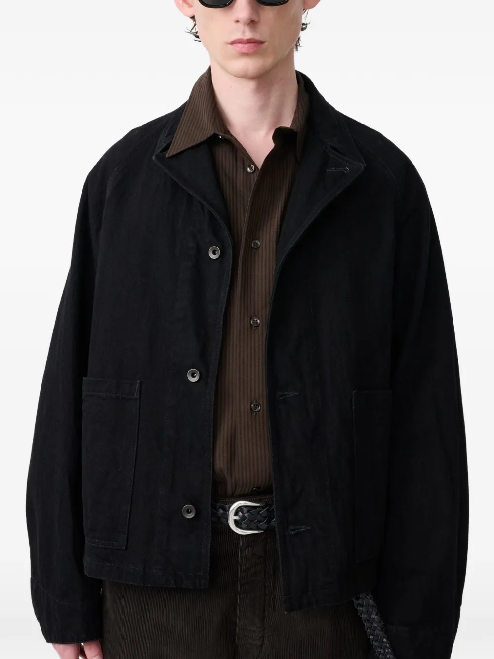 Studio Nicholson Coggan crinkle denim jacket Zwart