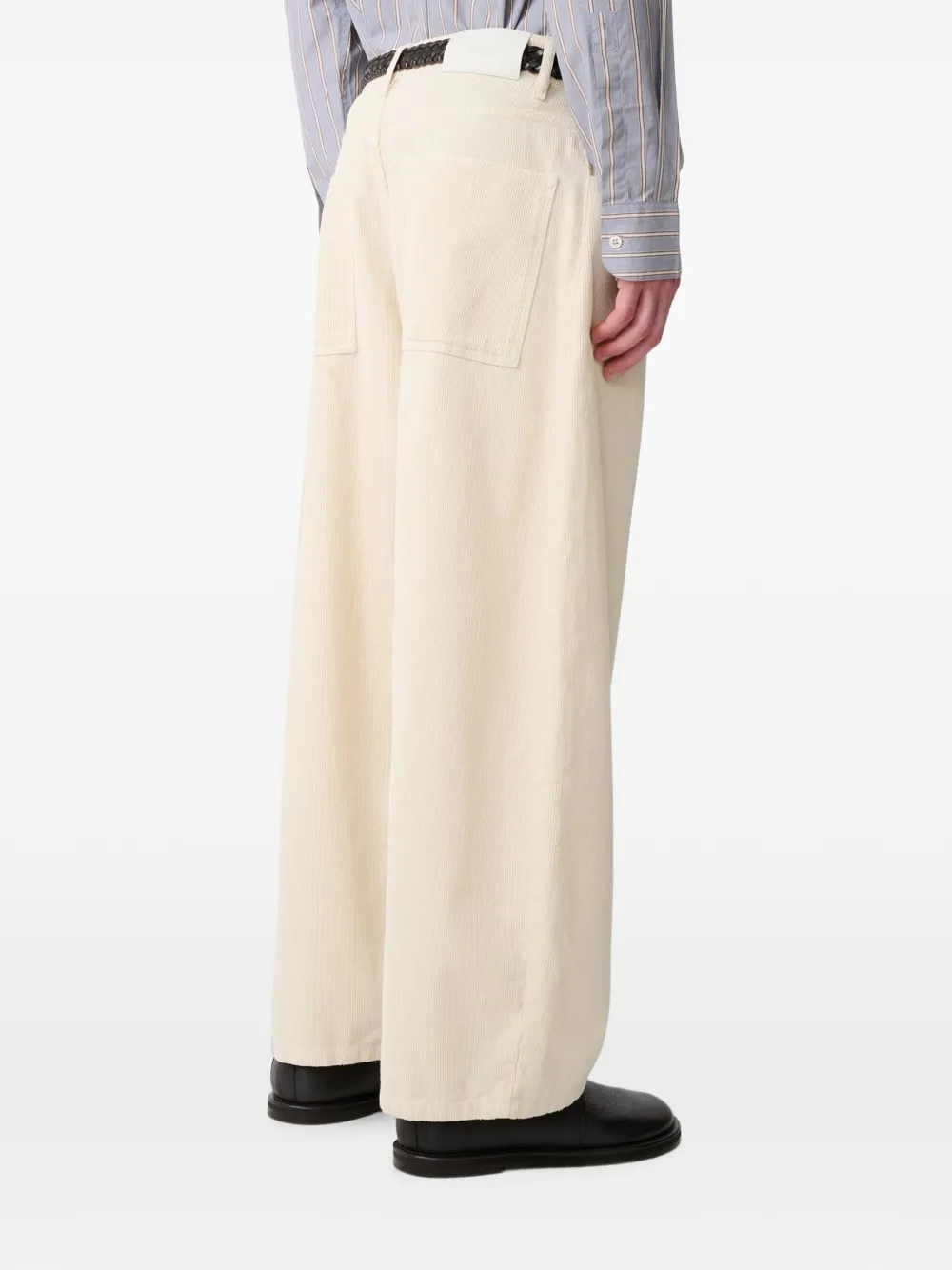 Studio Nicholson Paolo ribfluwelen broek met wijde pijpen Beige