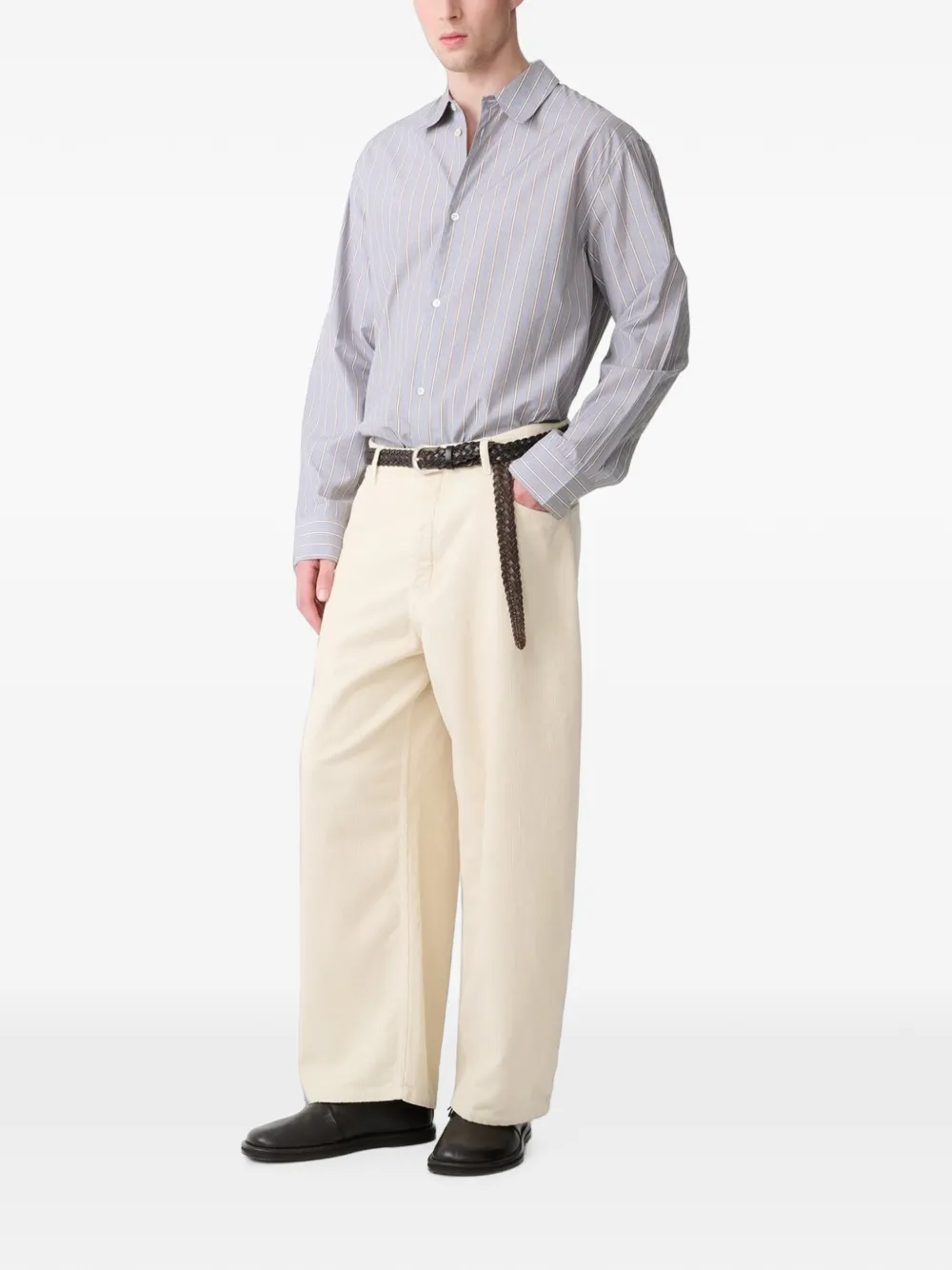 Studio Nicholson Paolo ribfluwelen broek met wijde pijpen Beige