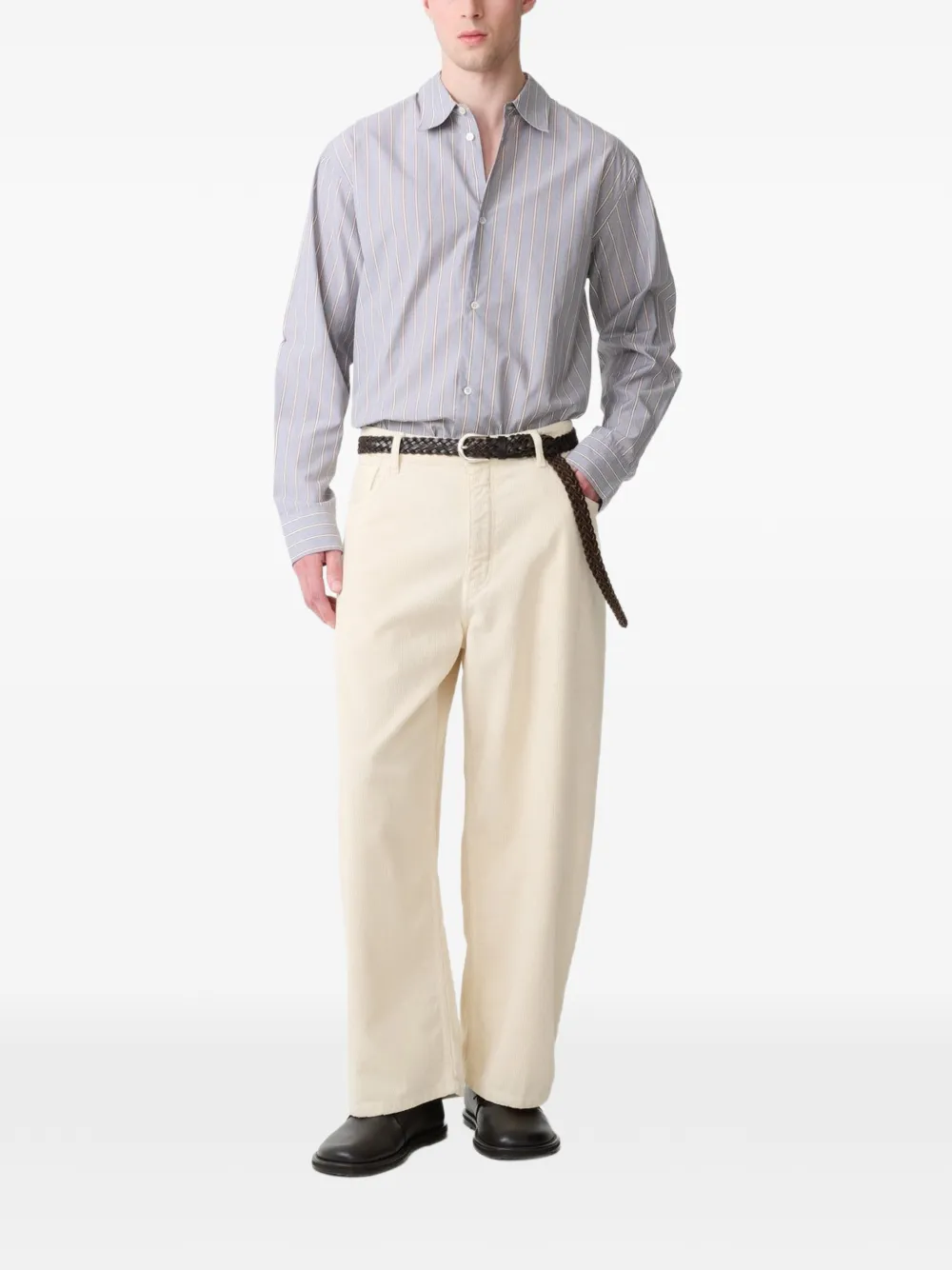Studio Nicholson Paolo ribfluwelen broek met wijde pijpen Beige