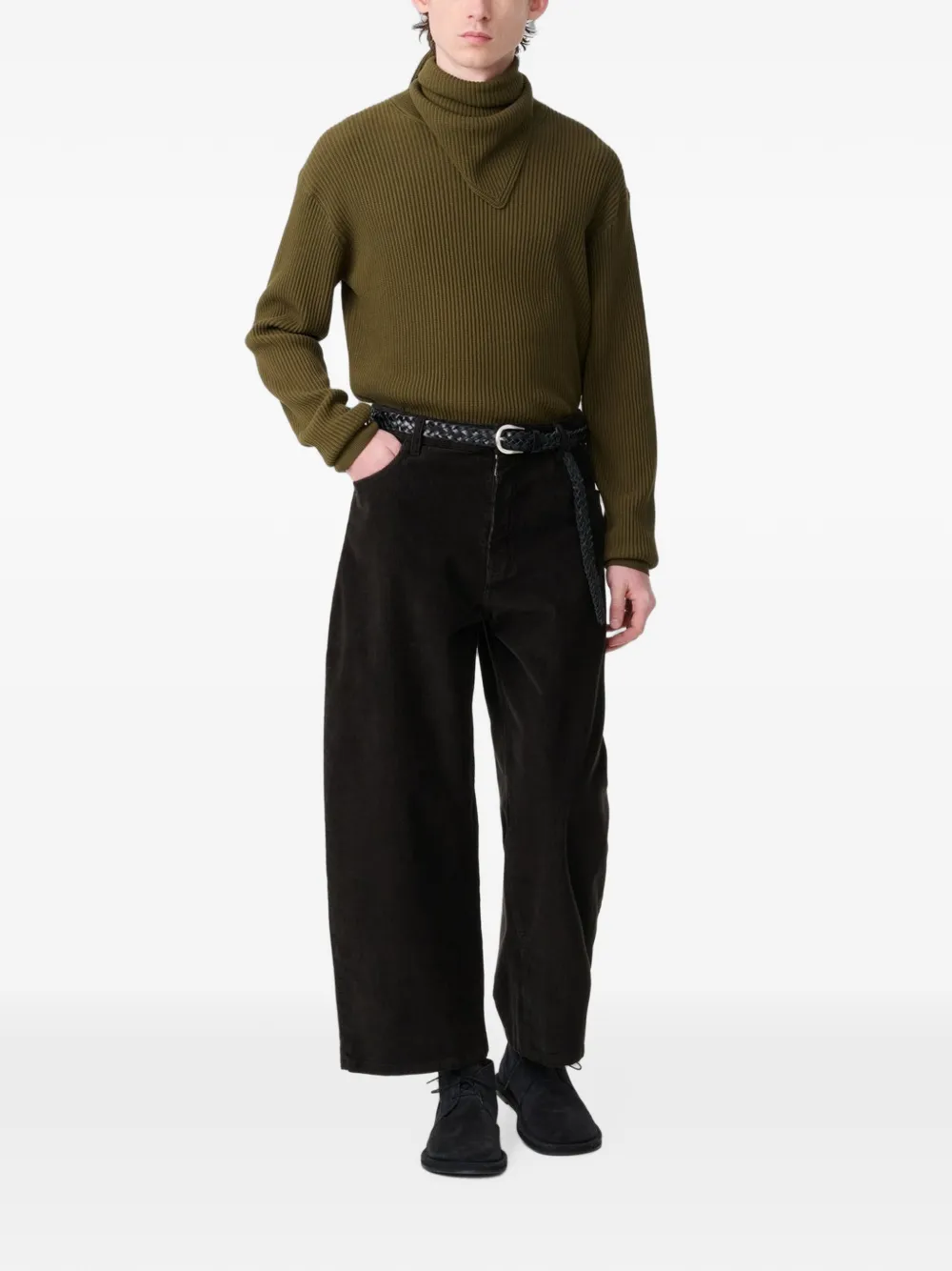 Studio Nicholson Riso ribfluwelen broek met wijde pijpen Bruin