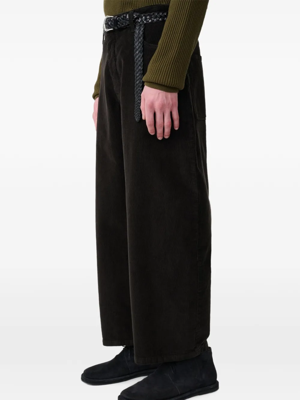 Studio Nicholson Riso ribfluwelen broek met wijde pijpen Bruin