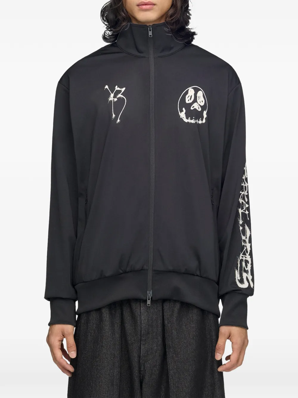 Y-3 x adidas trui met grafische print en rits Zwart