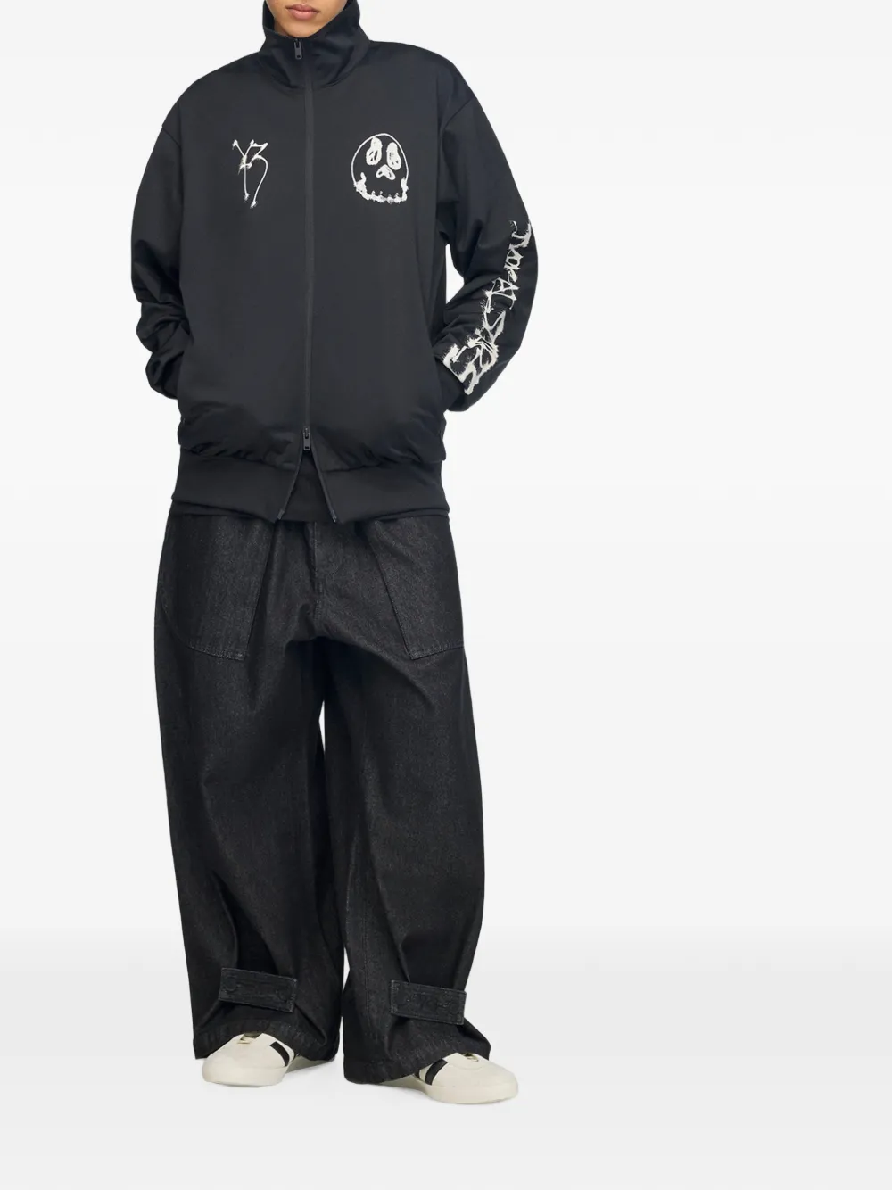 Y-3 x adidas trui met grafische print en rits Zwart