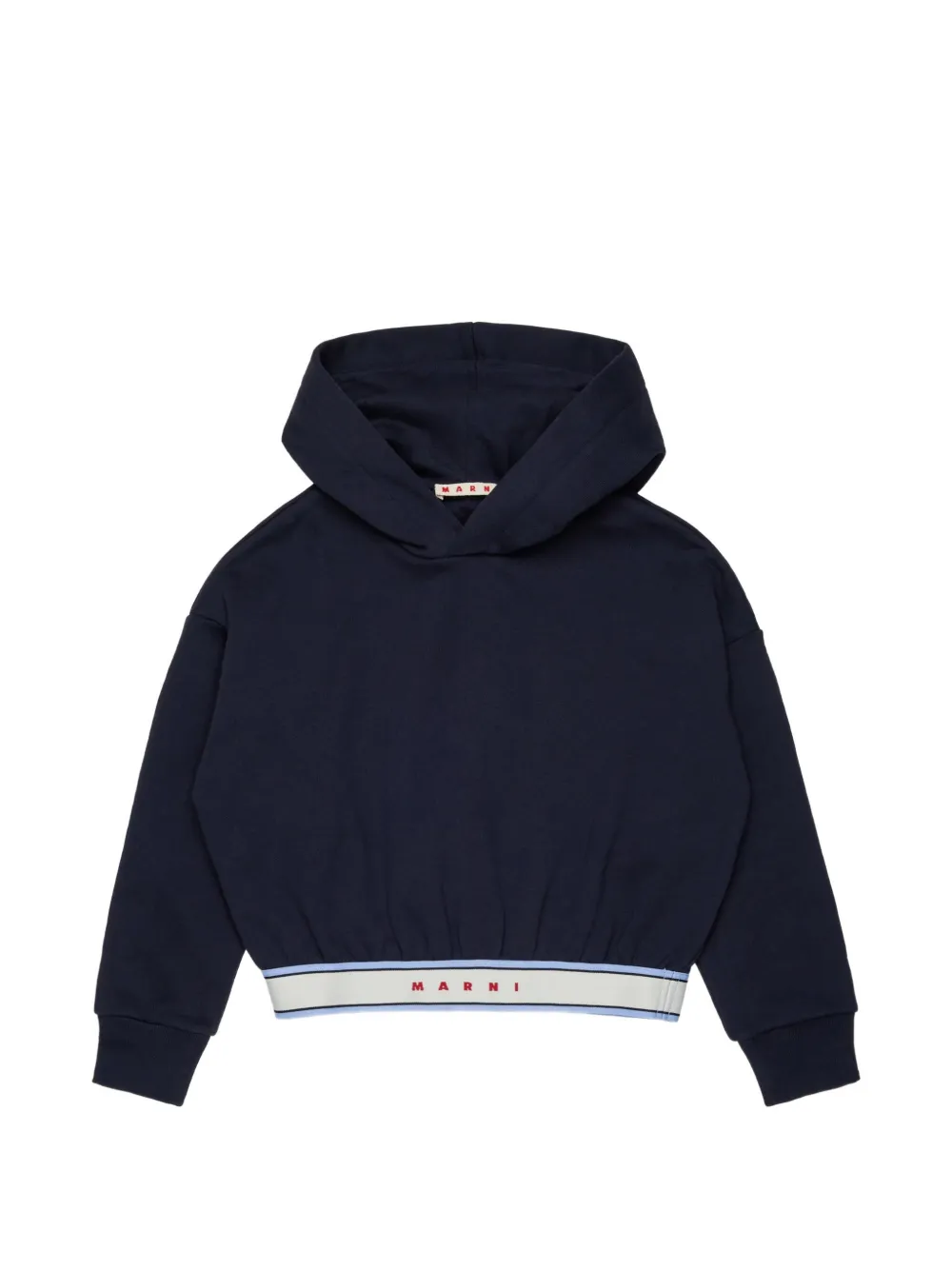 Marni Kids deep blue cotton hoodie with elasticated logo band