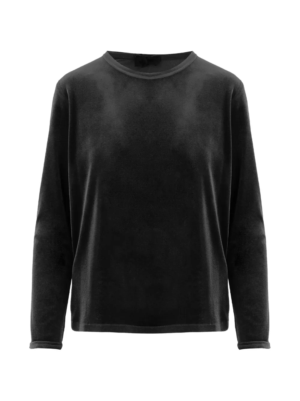 Fit Velvet-effect Crew-neck Sweater In Black