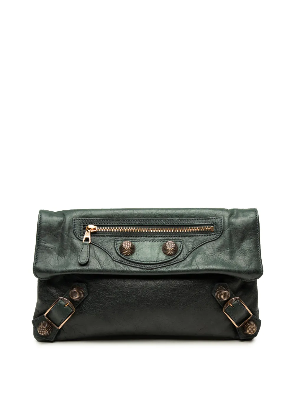 Pre-owned Balenciaga 2005 Lambskin Motocross Giant 21 Envelope Clutch Bag In Green
