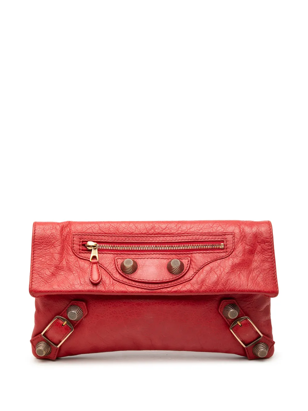 Pre-owned Balenciaga 2005 Lambskin Motocross Giant 21 Envelope Clutch Bag In Red