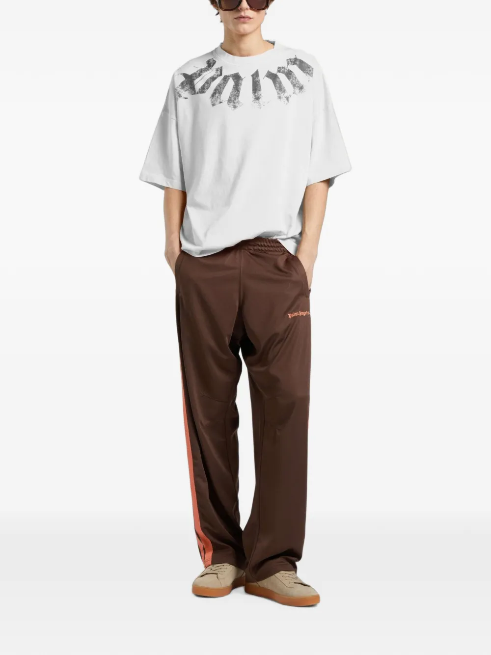 Palm Angels Big Neck T-shirt met logoprint Wit