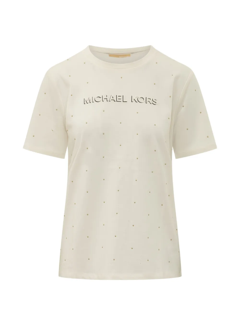 Michael Kors stud-embellished logo-print T-shirt Beige