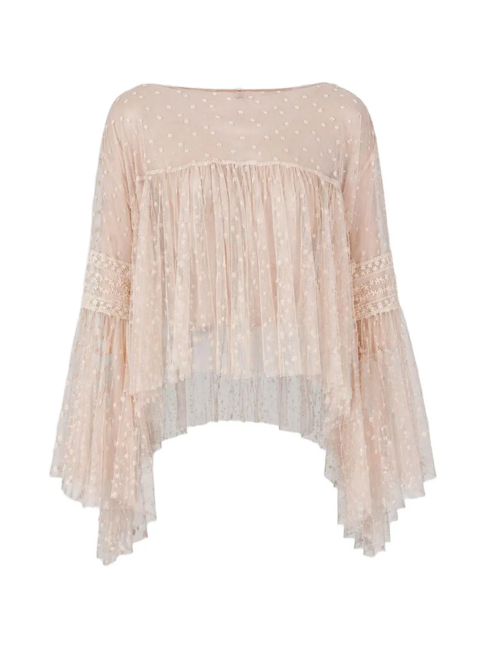 Alberta Ferretti dotted sheer-lace flared blouse - Pink