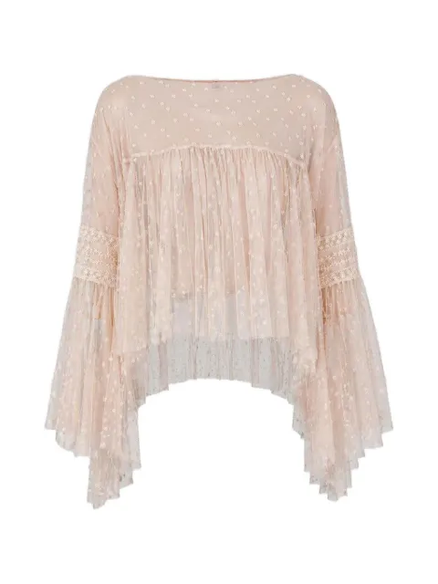 Alberta Ferretti dotted sheer-lace flared blouse
