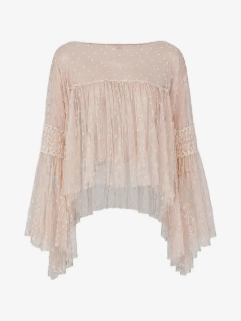 Alberta Ferretti blusa acampanada con encaje translúcido y motivo de lunares