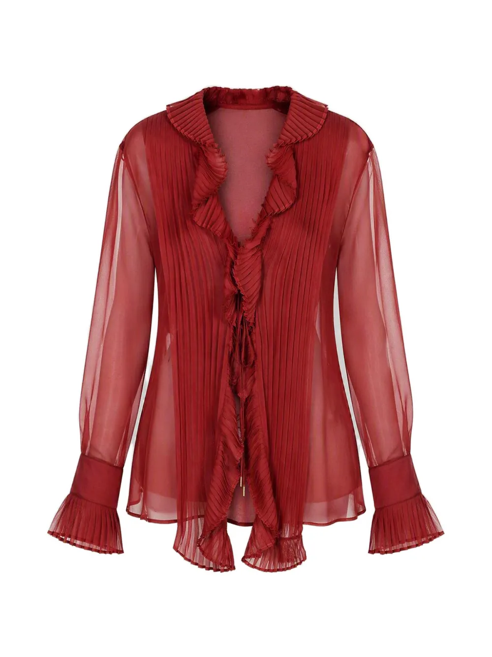 Alberta Ferretti ruffled pleated silk blouse - Rosso