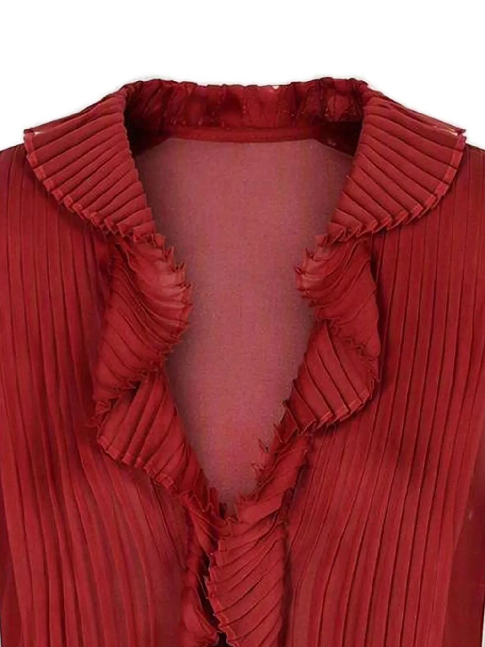 Alberta Ferretti ruffled pleated silk blouse Rood