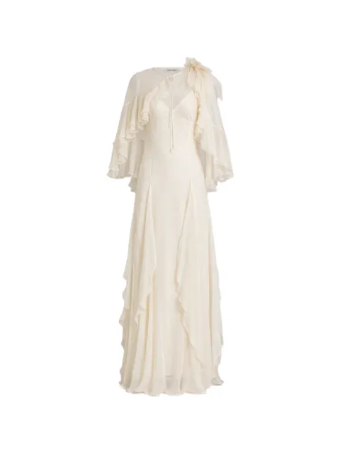 Alberta Ferretti ruffled silk cape maxi dress