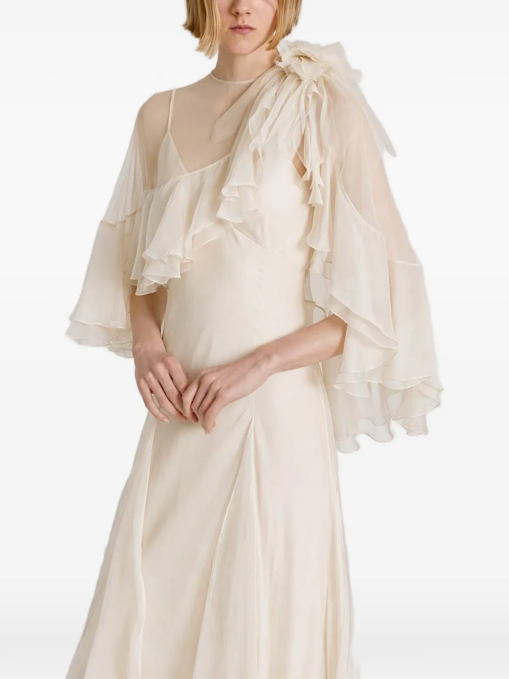 Alberta Ferretti Zijden maxi-jurk met cape en ruches Wit