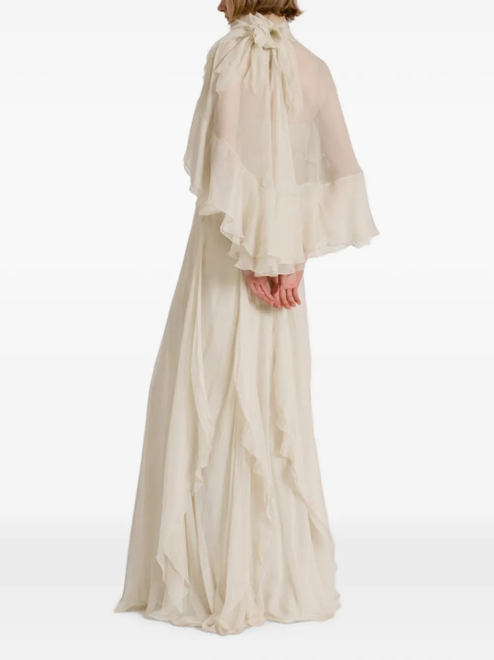 Alberta Ferretti Zijden maxi-jurk met cape en ruches Wit