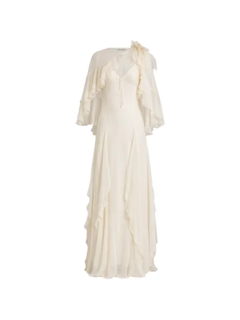 Alberta Ferretti ruffled silk cape maxi dress