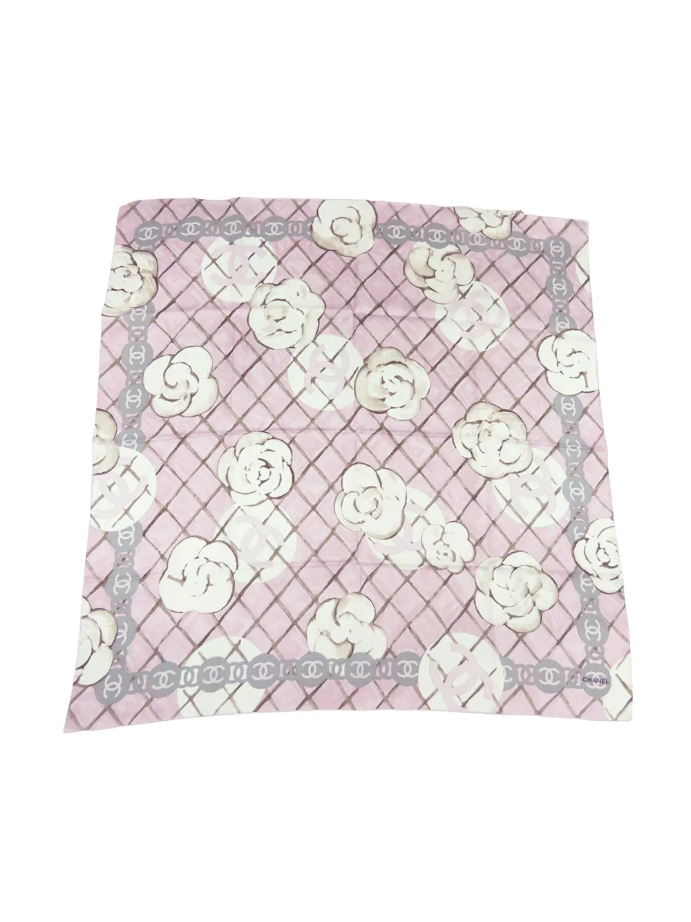 Pre-owned Chanel 2000-2026 Cc Camellia Silk Scarf Scarves In Pink