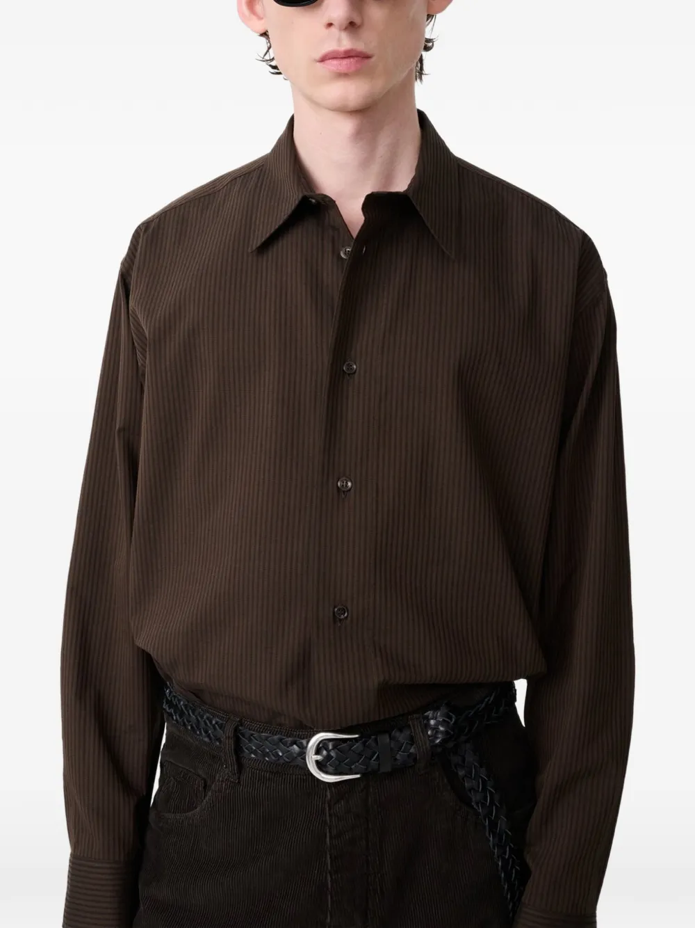 Studio Nicholson Hal Striped Cotton Shirt In Brown
