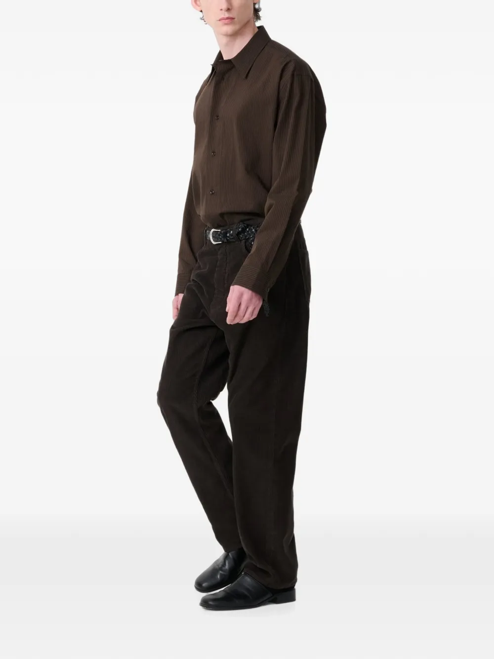 Studio Nicholson Hal Striped Cotton Shirt In Brown