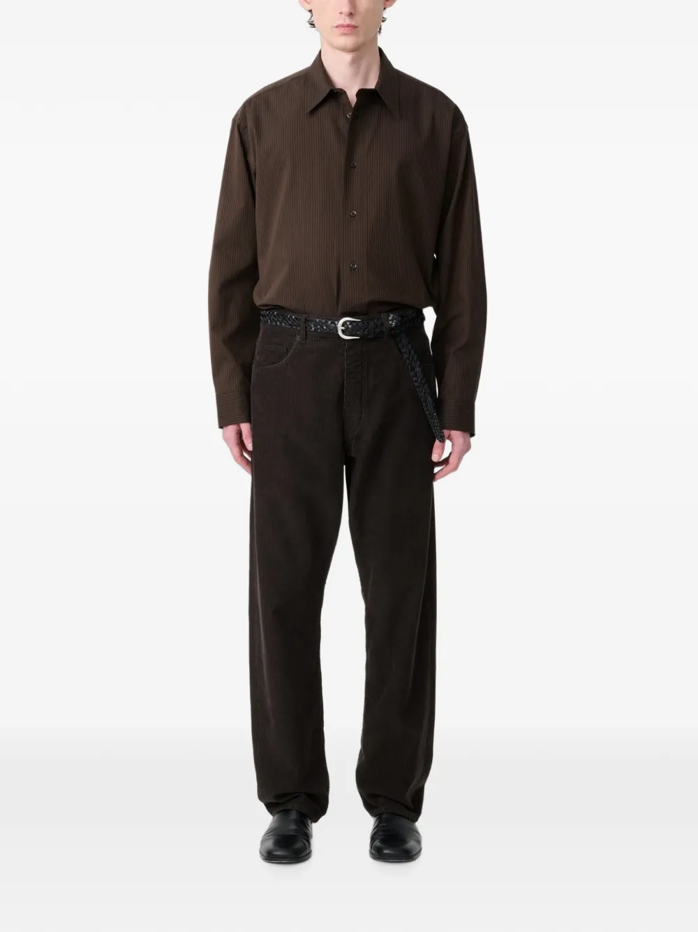 Studio Nicholson Hal Striped Cotton Shirt In Brown
