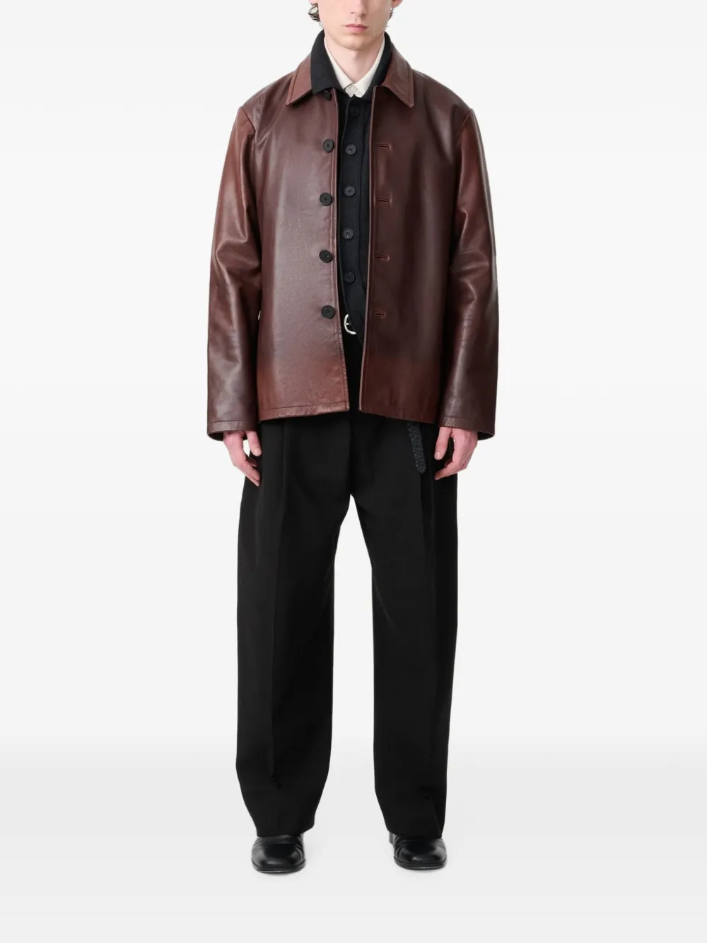 Studio Nicholson Landau leather jacket Bruin