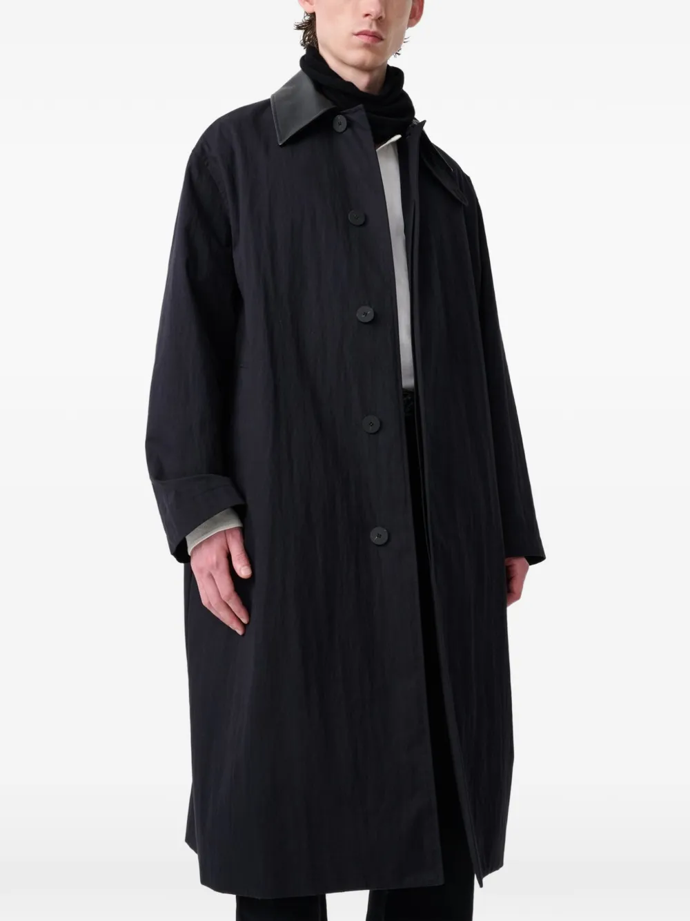 Studio Nicholson Trenchcoat met leren kraag Zwart