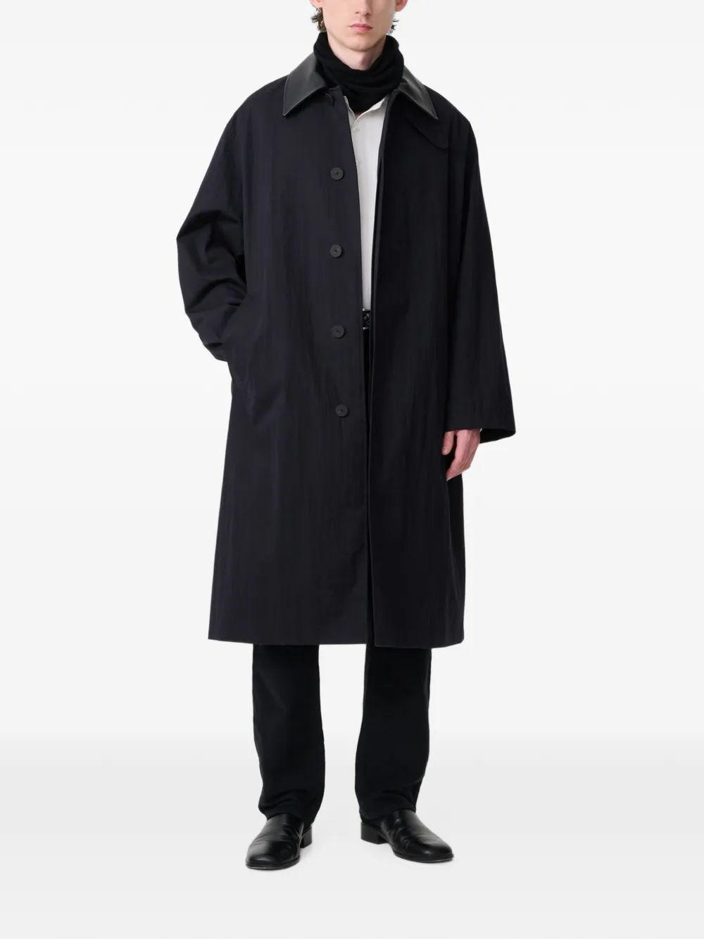 Studio Nicholson Trenchcoat met leren kraag Zwart