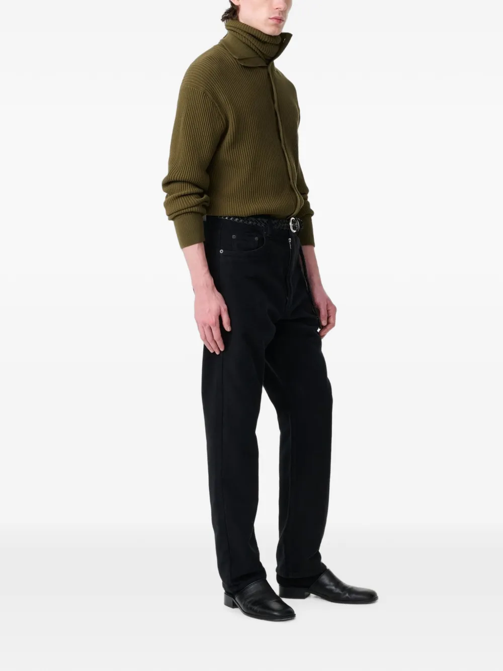 Studio Nicholson Oran ribbed-knit cotton cardigan Groen