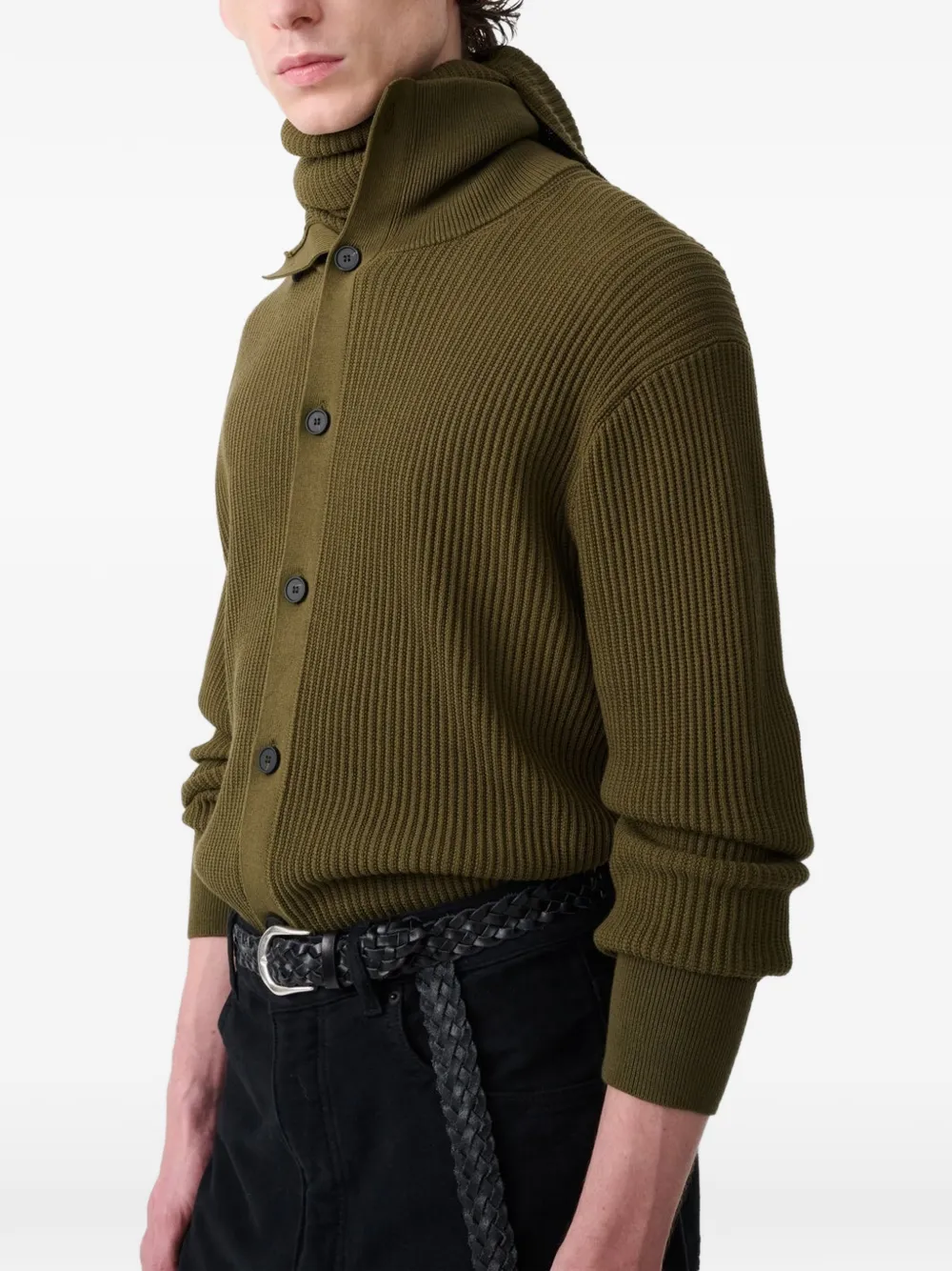 Studio Nicholson Oran ribbed-knit cotton cardigan Groen