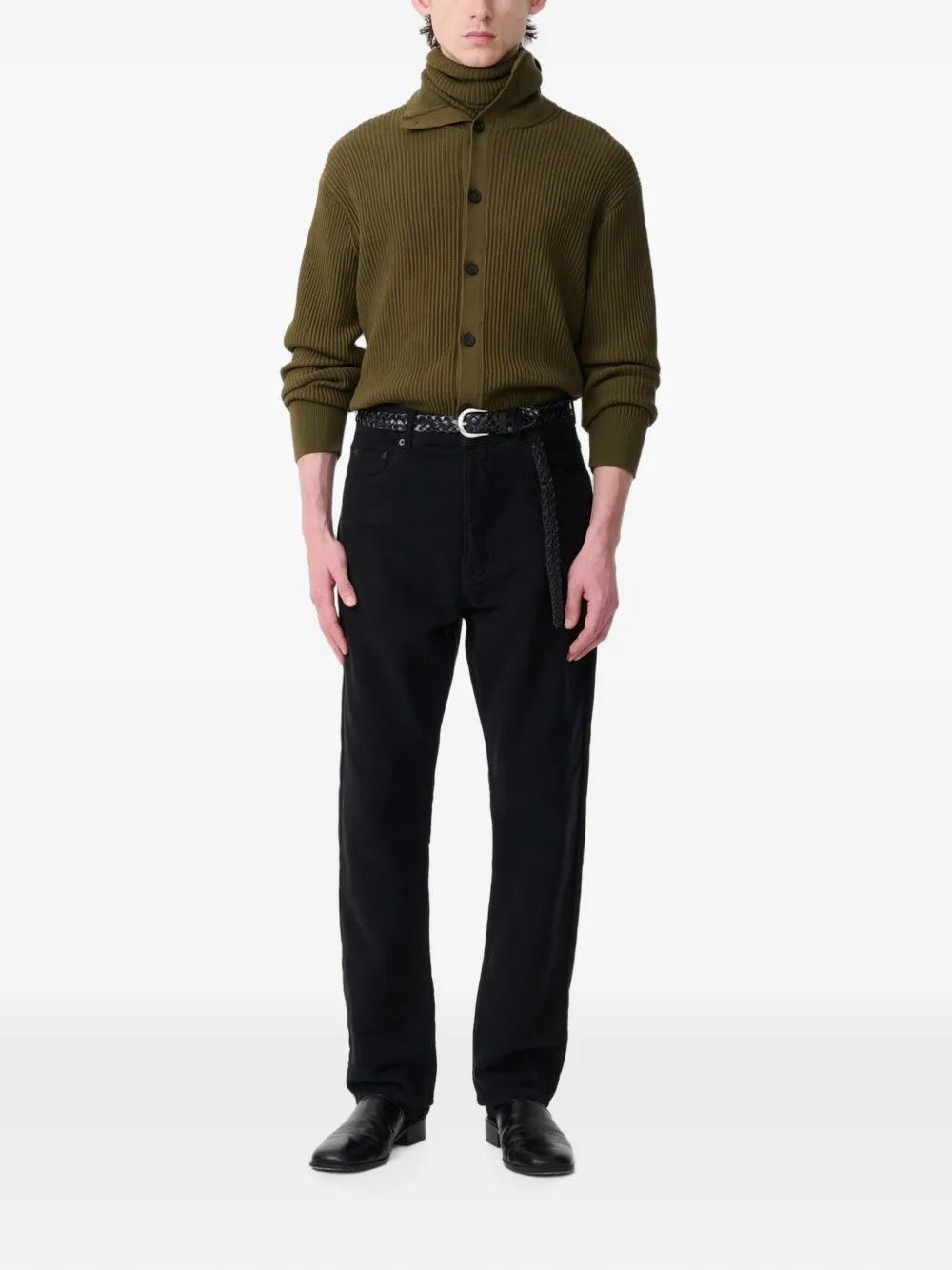 Studio Nicholson Oran ribbed-knit cotton cardigan Groen