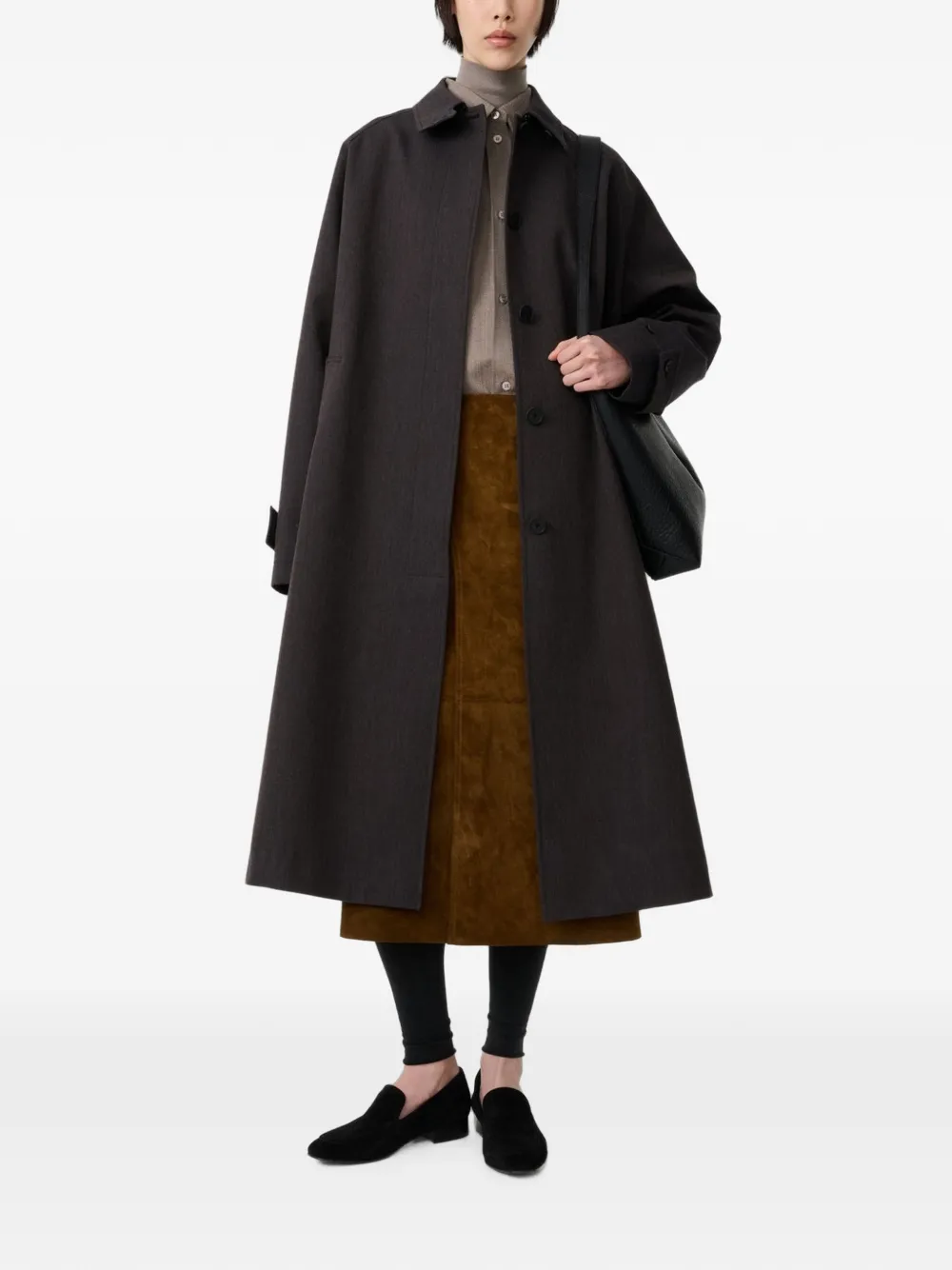 Studio Nicholson Asymmetric Suede Skirt in Brown, view 2