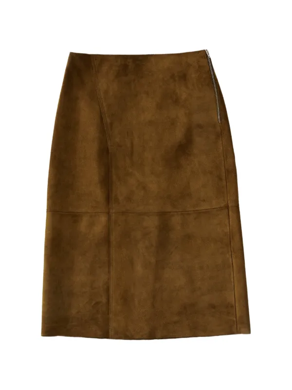 Studio Nicholson Asymmetric Suede Skirt in Brown