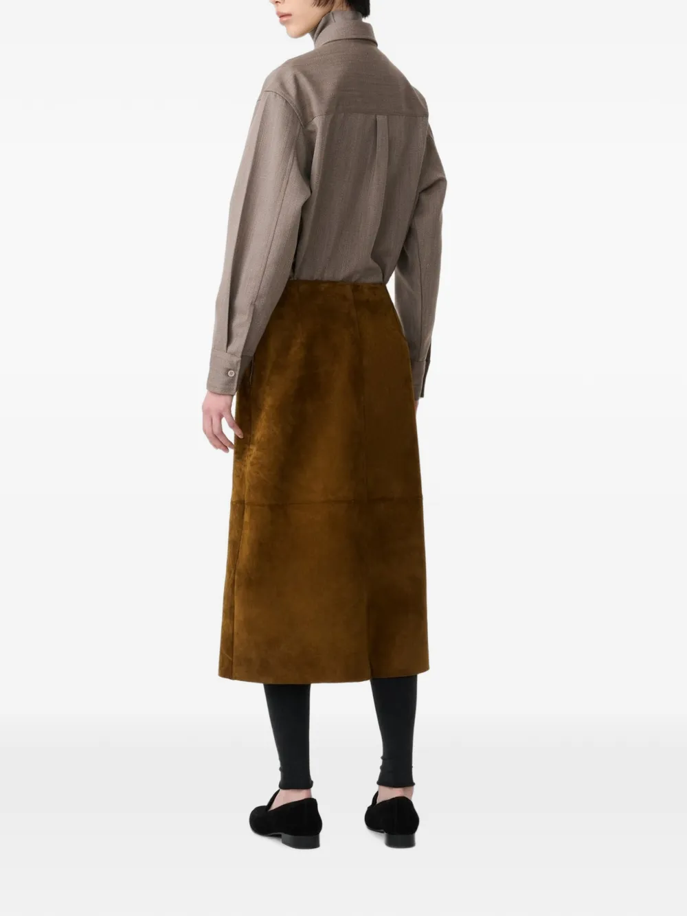 Studio Nicholson Asymmetric Suede Skirt in Brown, view 4